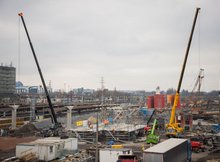 Plac budowy widziany z góry na stacji Warszawa Zachodnia, autor Łukasz Hachuła, 24.03.2021 r.