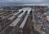 Widok z góry na trzy nowe perony Warszawy Zachodniej. Nowe zadaszenie, fot. Artur Lewandowski