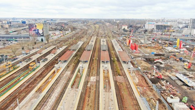 Widok z drona na stację Warszawa Zachodnia