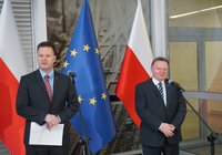 Warszawa, Dworzec Centralny, konferencja prasowa, Ireneusz Merchel, Andrzej Bittel 