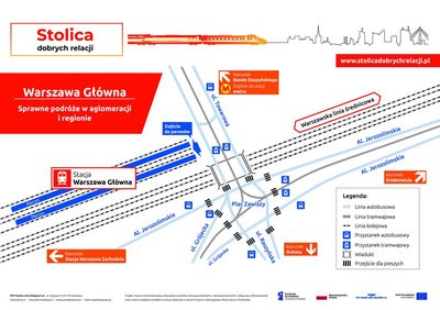 Schemat dotyczący obsługi podróżnych stacji Warszawa Główna od 14.03.2021