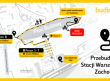 Mapa ze schematem zmiany organizacji ruchu na stacji Warszawa Zachodnia